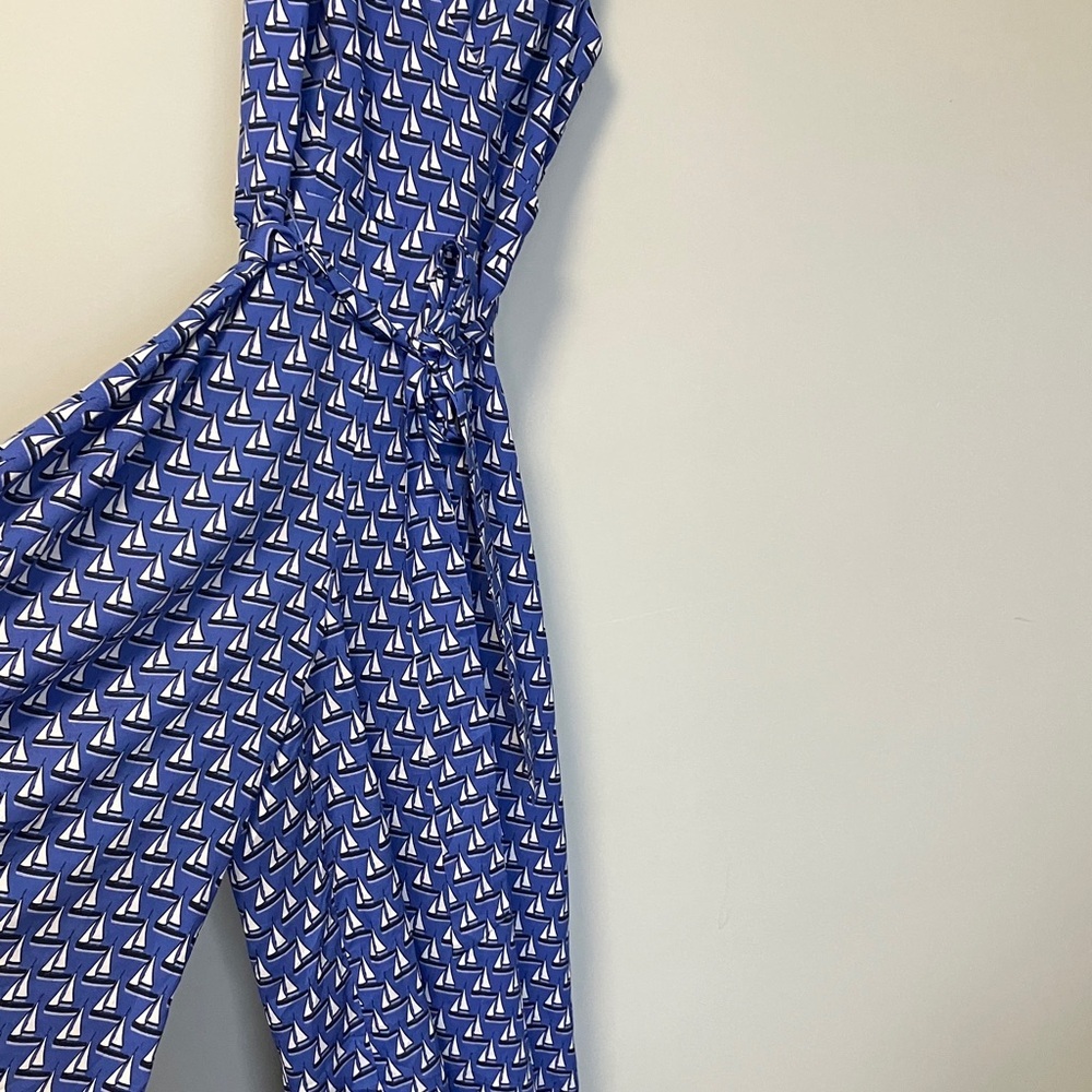 Eva Franco Anthropologie Blue Sailboat Print Maxi Leg Jumpsuit - Picture 2 of 8